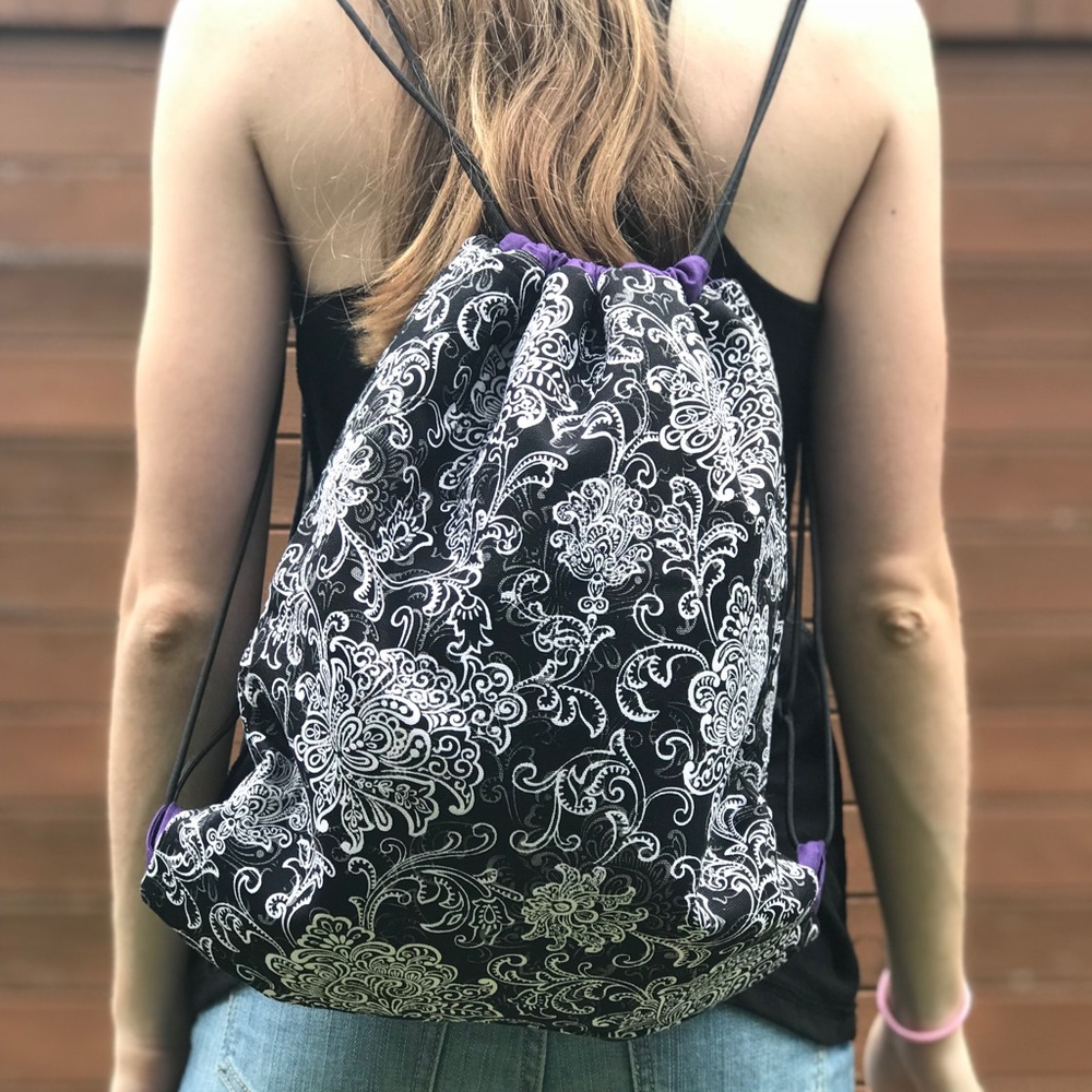 Black & White W Purple Lining Handmade Backpack